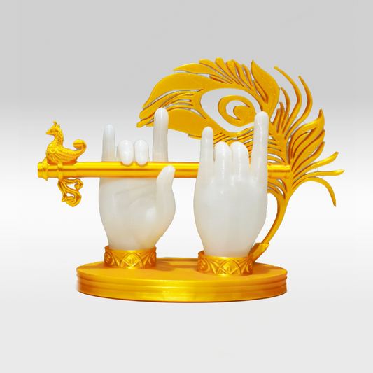 Shree Krishna Hand with Flute & Peacock Feather | 3D Printed