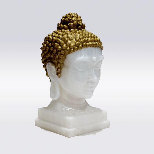 Buddha Head - Statue in White & Brass Gold | 3D Printed